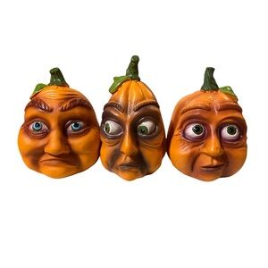 Expressive Pumpkin Lot Of 3 Halloween Decorations 6-7 inch